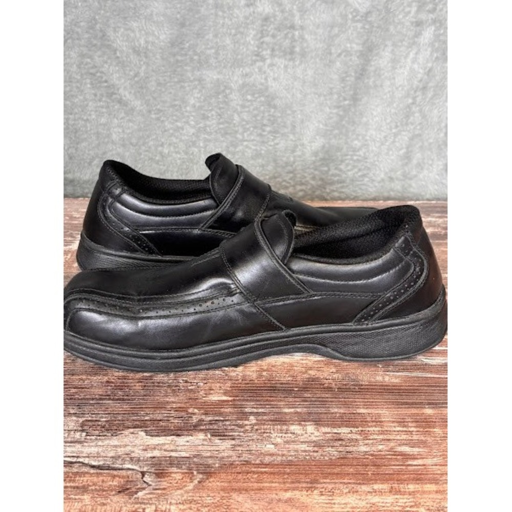 Orthofeet Mens Black Leather Slip On Shoes Size 12 M Adjustable Strap‎ Comfort